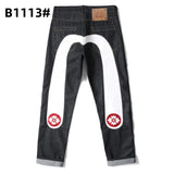 Printed trendy brand personality jeans for men and women casual slim straight tube national trend washed loose all-match pants