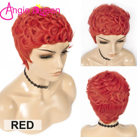 99J Burgundy Short Pixie Cut Wigs with Bangs Red Color Short Wave Human Hair Wigs For Black Women Brazilian Virgin Hair Glueless