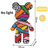 Cartoon Mini Love Violent Bear Bearbrick Colour Model with Light Building Block Micro Diamond Bricks Kids Toys Birthday Gift Set