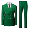 Pure Color Double-breasted Suit Two-piece Men's Fashion Slim Dress Jacket with Pants Wedding, Business Men Sets Red Blue Green