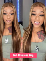 Wear Go Glueless Wig Ombre Honey Blonde Straight Lace Front Wig Human Hair Colored Highlight 13x6 HD Lace Frontal Wig 30 34 Inch