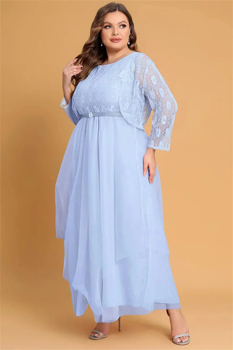 Women's Plus Size Mother of The Bride Cardigans and Mesh Layer Maxi Dress Autumn Elegant Party Evening Wedding Guest Dresses