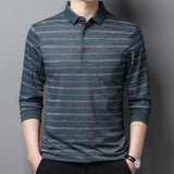 Spring and Autumn Men's Fashion Casual Pocket Long Sleeve Tee T-shirt with Loose Striped Polo Pullover and Contrast Color Tops