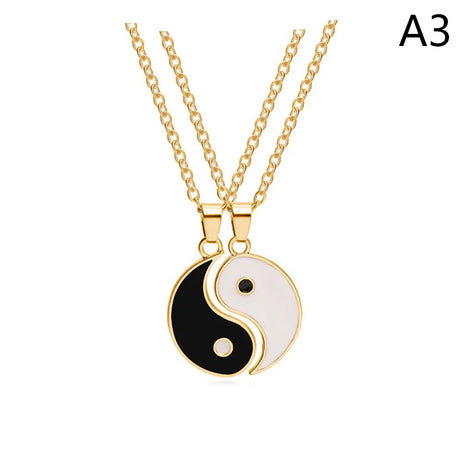 2Pcs Tai Chi Yin Yang Couple Bracelets Necklaces Set Pendant Adjustable Braid Chain Bracelet Matching Lover Bracelets Choker