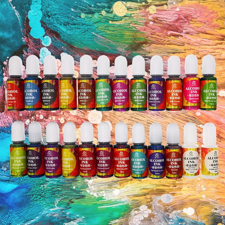 24Colors 10ml Alcohol Ink Set for AB Epoxy Resin Kit Diffusion Pigment Liquid Colorant DIY Resin Mold Jewelry Making Accessories