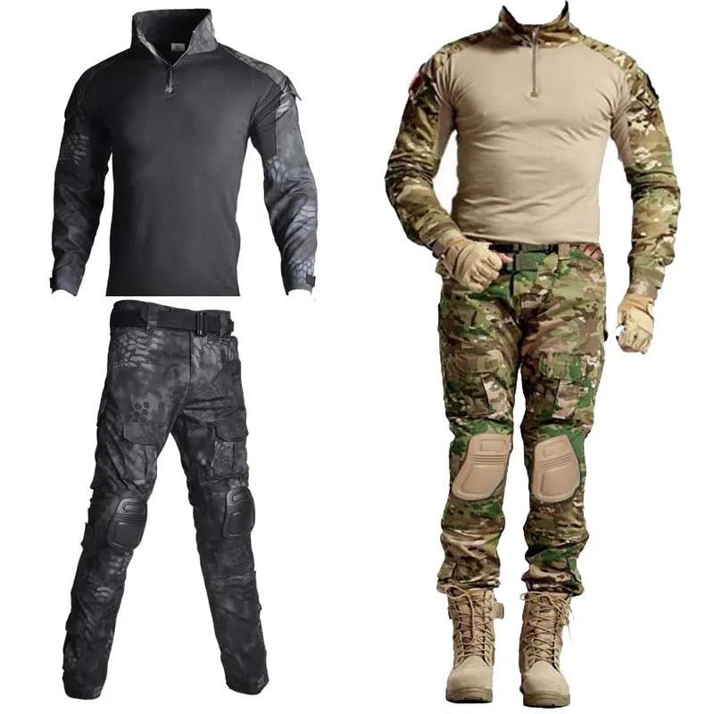 US Army Tactical Pants Military Uniform Airsoft Paintball Camouflage Combat Shirts Rapid Assault Long Sleeve Shirt Pants +Pads