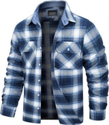 TACVASEN Oversize Lightweight Shirt Jacket Button Down Cotton Plaid Shirts Mens Long Sleeve Streetwear Flannel Shirts W/ Pockets