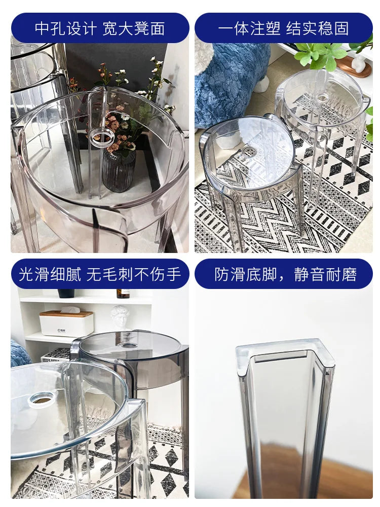 Transparent Plastic Stool Household Thickened Acrylic High Stool Table Stackable Bench Simple Modern Living Room Chair