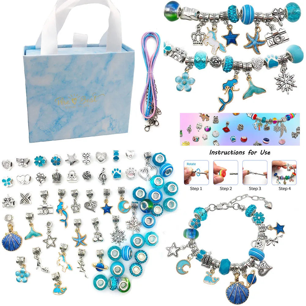 DIY Bracelet Making Kit Jewelry Making Accessories Kit with Beads, Pendant Charms, Bracelets and Necklace String for Girls