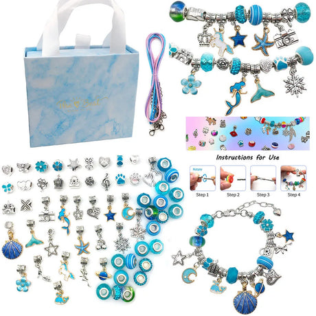 DIY Bracelet Making Kit Jewelry Making Accessories Kit with Beads, Pendant Charms, Bracelets and Necklace String for Girls