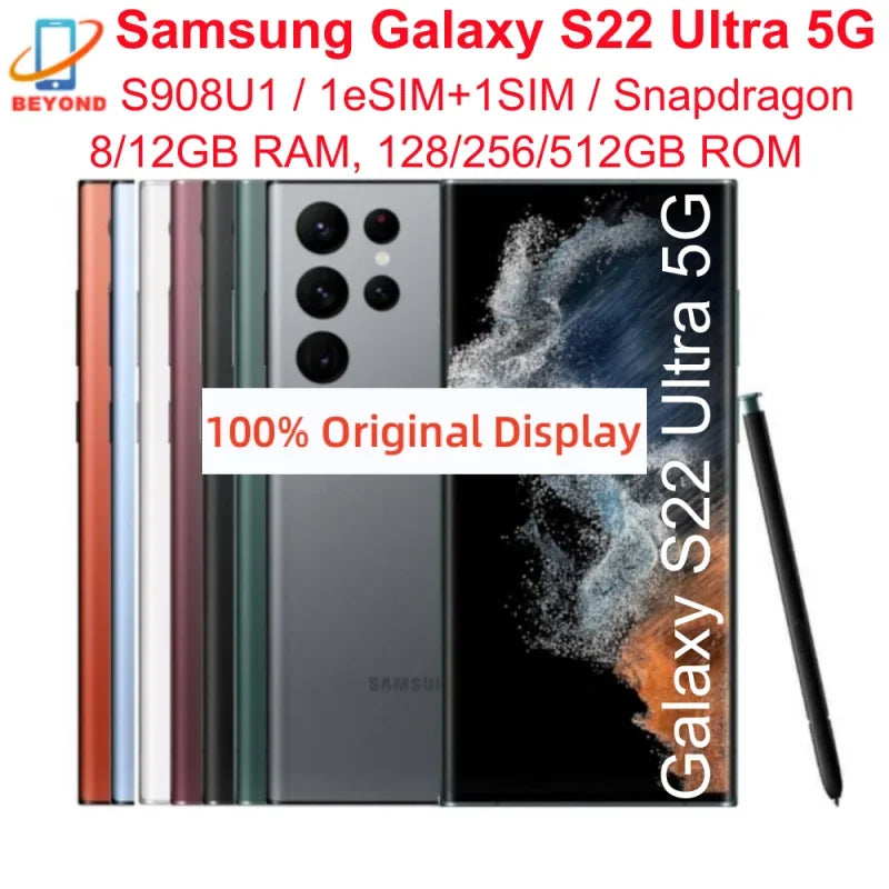 Samsung Galaxy S22 Ultra 5G S908U1 6.8" RAM 8/12GB ROM 128/256/512GB Snapdragon NFC S Pen Original S 22Ultra Unlocked Cell Phone