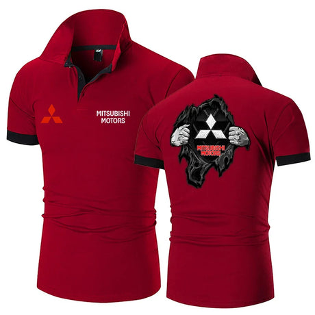 Mitsubishi Car Logo 2023 Men Summer Simplicity New Polo Shirt Button Printed Shorts Sleeve Business Clothes Tee Shirt