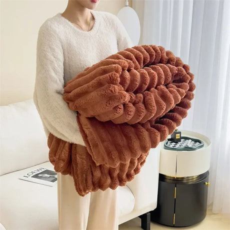 New Artificial Rabbit Plush Autumn Warm Blankets for Beds Soft Coral Fleece Sofa Throw Blanket Comfortable Thicken Bed Sheet