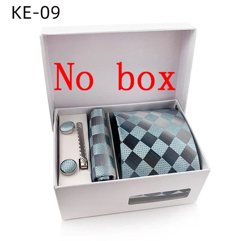 Luxury Tie Set Gift Box For Men Wedding Jacquard Necktie Square Clip Cufflinks Handkerchief Brezo Pour Teal Tie