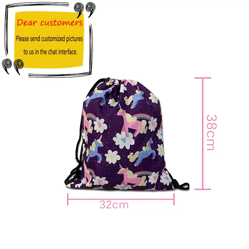 Customize The Image / Logo / Name Drawstring Bag Women Men Storage Bag Boys Girls Causal Backpack Ladies Shopping Bags Gift