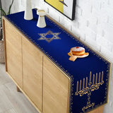 Hanukkah Linen Table Runner Party Table Decor Menorah Star of David Chanukah Jewish Festival Dining Table Runners Party Decor