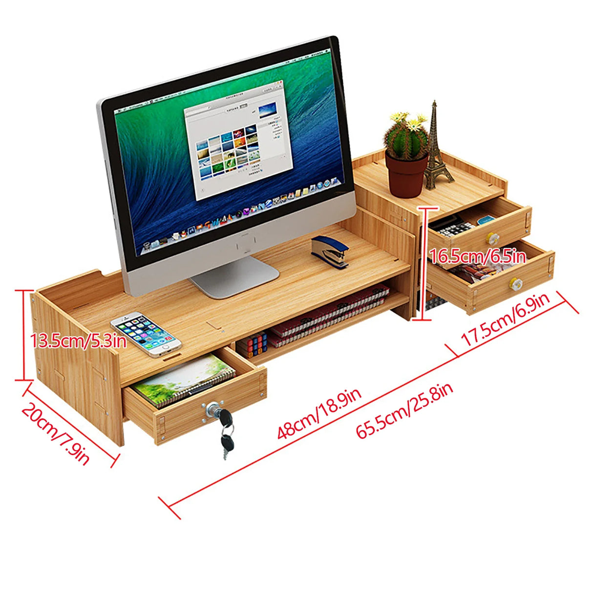 Wooden Desk Organizer with Drawers Office Supplies Computer Desktop Tabletop Computer Desk