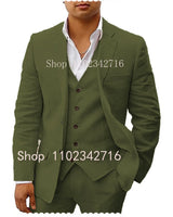 3 Piece Linen Summer Men Suits for Wedding Groom Tuxedos 2023 Casual Beach Custom Man Suit Set Jacket Vest with Pants Man Fahion