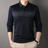 New Fashion Men's Striped Polo Shirts Male Button Collar T Shirt Casual Long Sleeve Tops