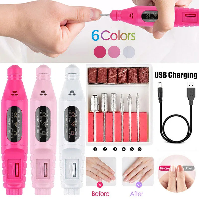 HALAIMAN USB Nail Drill Manicure Set Electric Nail Sander Gel Polish Remover Tools Milling Cutter For Manicure Nails Accessories