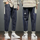 Jeans Men Dark Blue Loose Fit Spring and Autumn Harem Pants Patchwork Multi Pockets Tapered Baggy Wide Leg Man Jeans Large