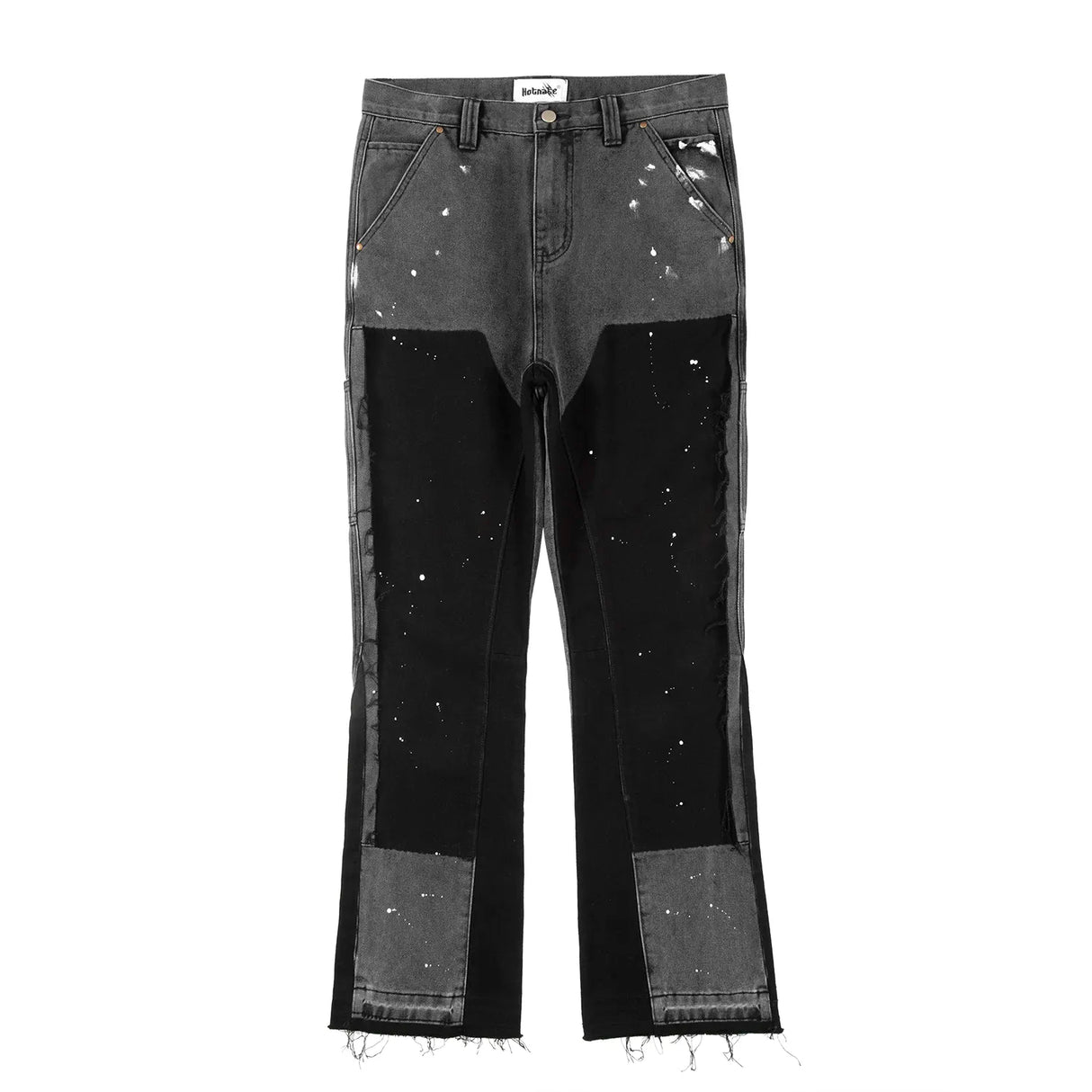 High Street Spliced Speckled Ink Micro Flare Pants for Men Cleanfit Casual Washed Baggy Straight Denim Trousers Y2K Jeans