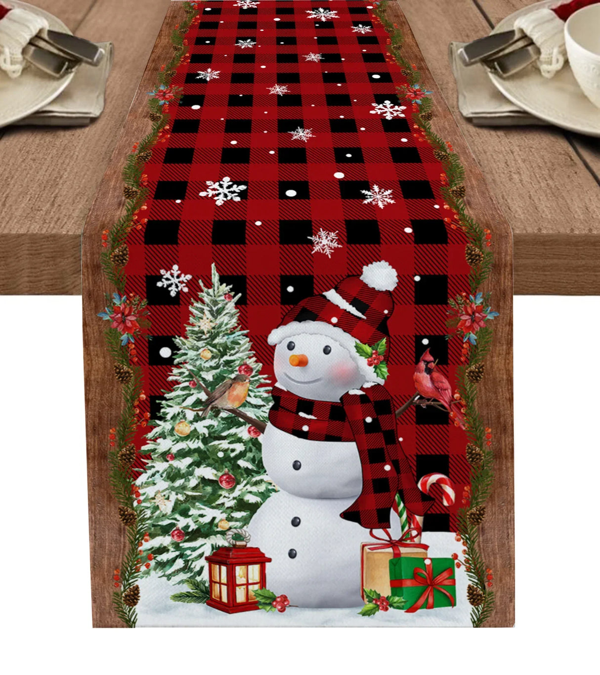 Christmas Tree Snowman Linen Table Runners Kitchen Dining Table Decor Farmhouse Navidad Xmas Winter Table Runners Wedding Decor