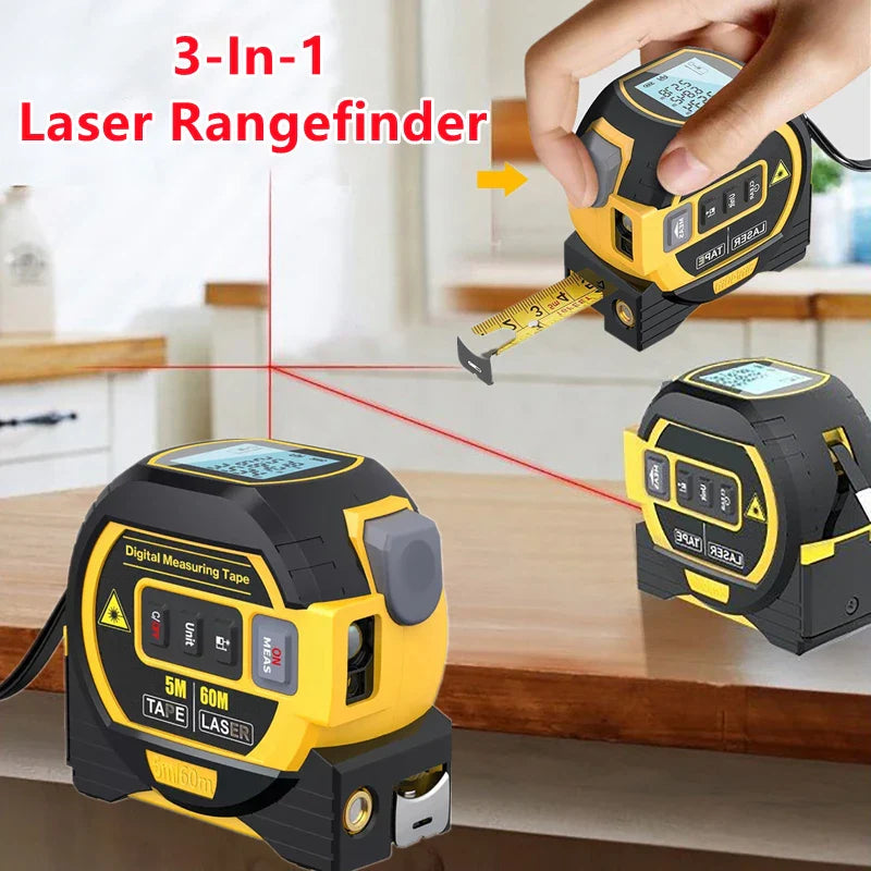 3In1 Laser Tape Measure Laser Rangefinder 60cm Accurate Digital Laser Tape Range Finder Measure Tool and 90 Degrees Laser Ievel