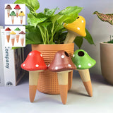 4Pcs Self-Watering Mushroom Spikes Portable Automatic Terracotta Globe Small Potted Plant Waterer Cute Garden Device