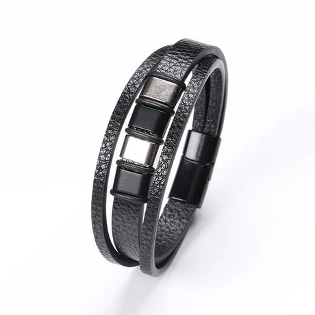 Trendy  Leather Bracelets Men Stainless Steel Multilayer Braided Rope Bracelets For Male Bracelets Jewelry Pulsera Hombre