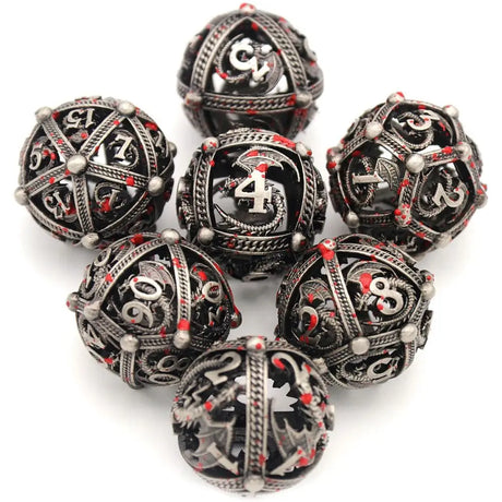 7Pcs/set Hollow Roung Dragon for DND Dice Party Game 7-Die Table Game Polyhedral Dice D4 D6 D8 D10 D12 D20 Metal Game Dice TRPG