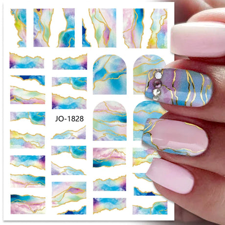 3D Silver Frame Nail Sticker Silver Bronzing Stripe Lines Sliders For Nails Tribal Pattern Decals Marble Blooming Nail Tattoos