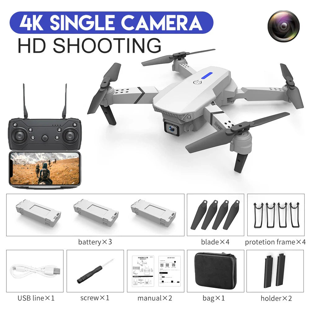 E88 Drone WIFI FPV Wide Angle 4K 1080P HD Camera Height Hold RC Foldable Quadcopter Helicopter Dron Gift Toy