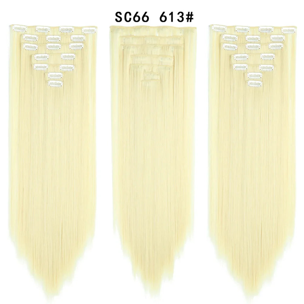 Set Hair Clip In Hair Extensions With Clips Hairpieces Synthetic Extension False/Fake Hair Blonde Eunice Hair Long Hair Pieces