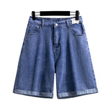 150Kg Plus Size Women's Five-Point Denim Shorts Hip 150 Summer High-Waist Loose Wide Leg Pants Blue Black 5XL 6XL 7XL 8XL 9XL