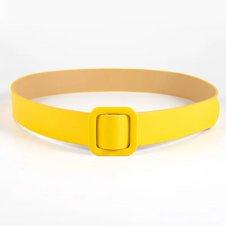 womans belt pure color naked PU belt fashion square buckle needleless perforated decorative Ladies belt Black red yellow