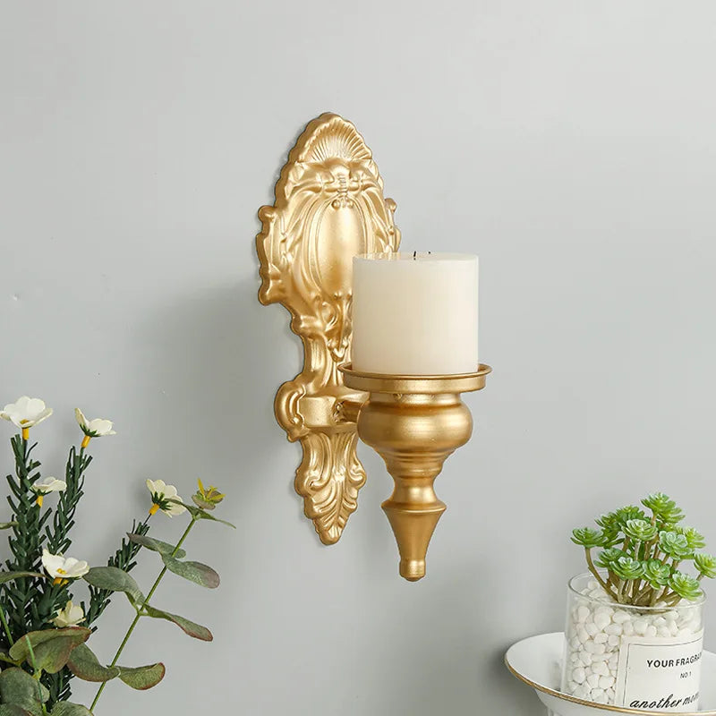 Gold Mounted Wall Candle Holder Tealight Hanging Wall Candlestick Rustic Metal Black Sconce Wall Decor Free Punching