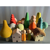 Kids Wooden Toys Pastel Nordic Buiding Blocks Stacking Crochet House  Animals Rainbow Forest Trees