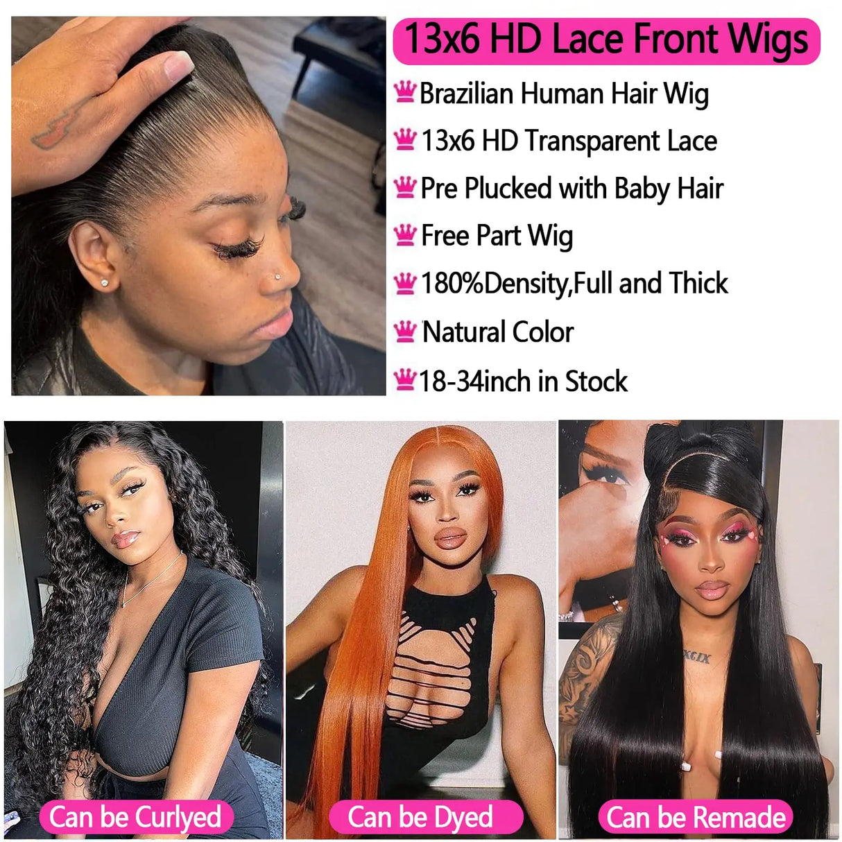 30 Inch HD Lace Frontal Wig 13x6 13x4 Bone Straight Lace Front Wigs Human Hair Closure Wig 360 Human Hair Lace Frontal Wigs