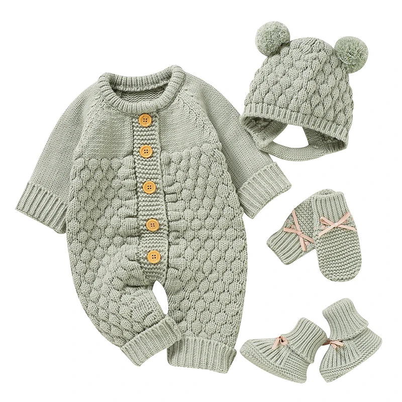 Baby Rompers Clothes Autumn Winter Knitted Newborn Boys Girls Solid Plain Jumpsuits Fashion Solid Plain Toddler Kids Unisex Wear