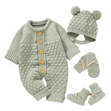 Baby Rompers Clothes Autumn Winter Knitted Newborn Boys Girls Solid Plain Jumpsuits Fashion Solid Plain Toddler Kids Unisex Wear