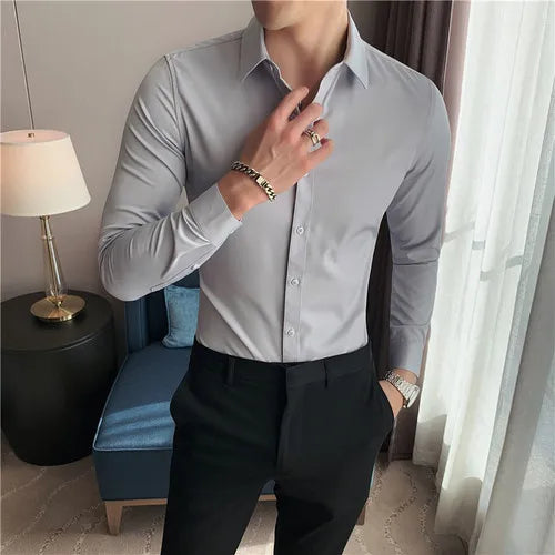 10 Color Summer New Mens Short-sleeved Shirt Cotton Casual Business Shirt Mens Slim Solid Color Formal Shirt Men Clothing 7XL