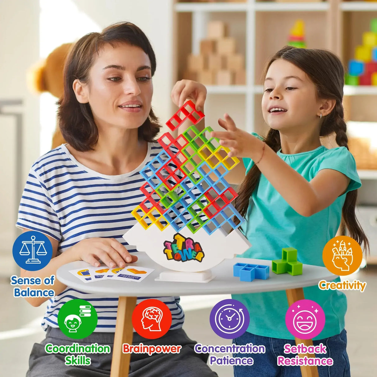 48PCS Balance Toys Stacked Tower Board Game Stacking Building Blocks Puzzle Assembly Bricks Educational Toys for Children Adults