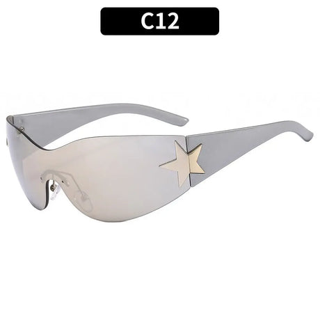 Rimless Y2K Sunglasses for Women Men,Trendy Wrap Around Sunglasses Punk One Piece Goggles Oversized Sports Sun Glasses