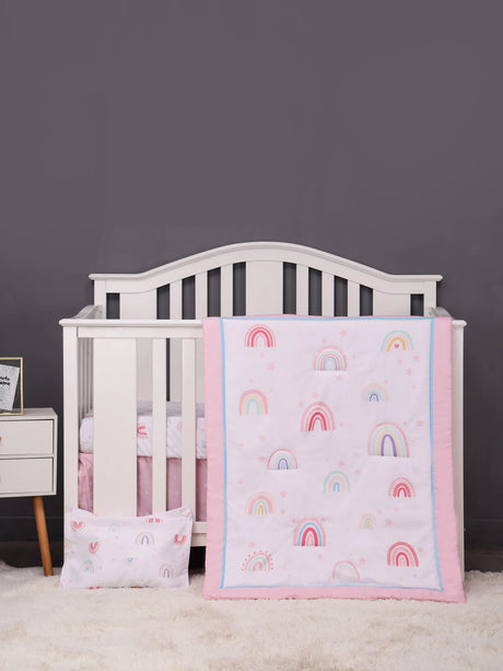 4 pcs Baby Crib Bedding Set for Girls and boys hot sale including quilt, crib sheet, crib skirt,pillow case