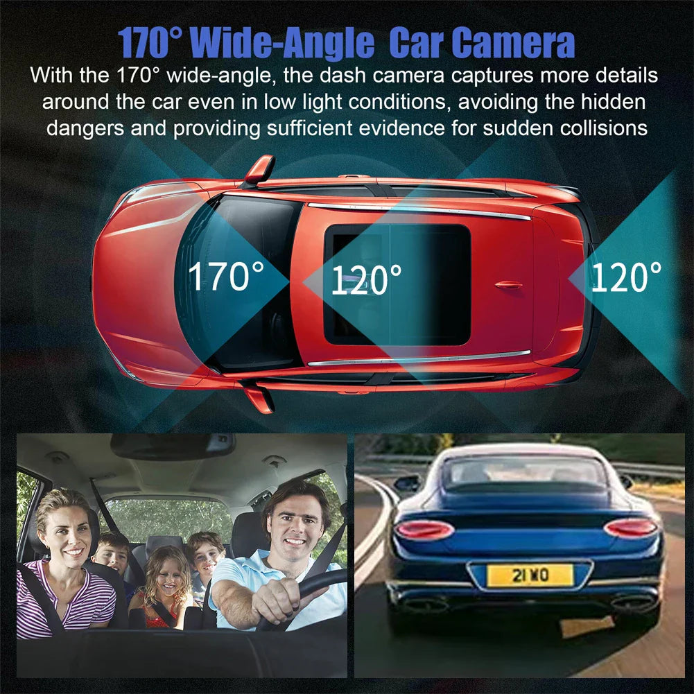 3 Channel Dash Cam Video Recorder Three Lens Car Camera with Rear View DVR 24H Parking Monitor Black Box