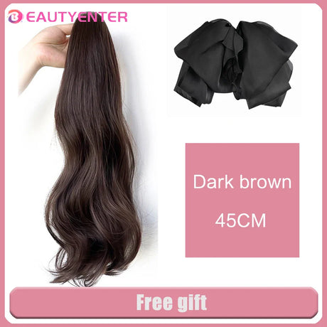 BEAUTYENTER Synthetic Straight Long Wig Hair Ponytail Grab clip Bow Pony Tail For Woman Fake Hairpiece For Black Women