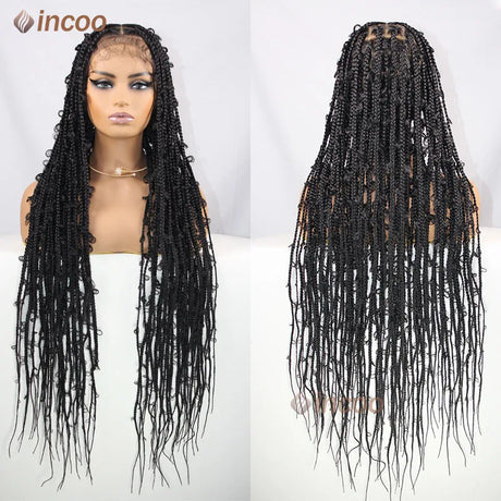 36" Jungle Synthetic Braids Wig Square Knotless Butterfly Braided Wigs For Women Full Lace Frontal Wig Synthetic Box Braided Wig