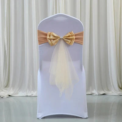 Spandex Lycra Chair Band Back Satin Bow Swag Chair Sash For Wedding Chair Cover Event Party Decoration