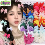 10Pcs/lot Kids Solid Color Ribbon Baby Bows Hair Clips for Baby Girls Handmade Bowknot Hairpin MiNi Barrettes Hair Accessories